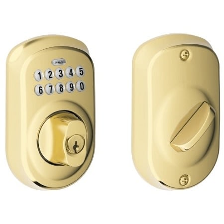Grade 2 Pushbutton Deadbolt Lock, Plymouth Trim, Lifetime Brass Finish, Keyed Different
